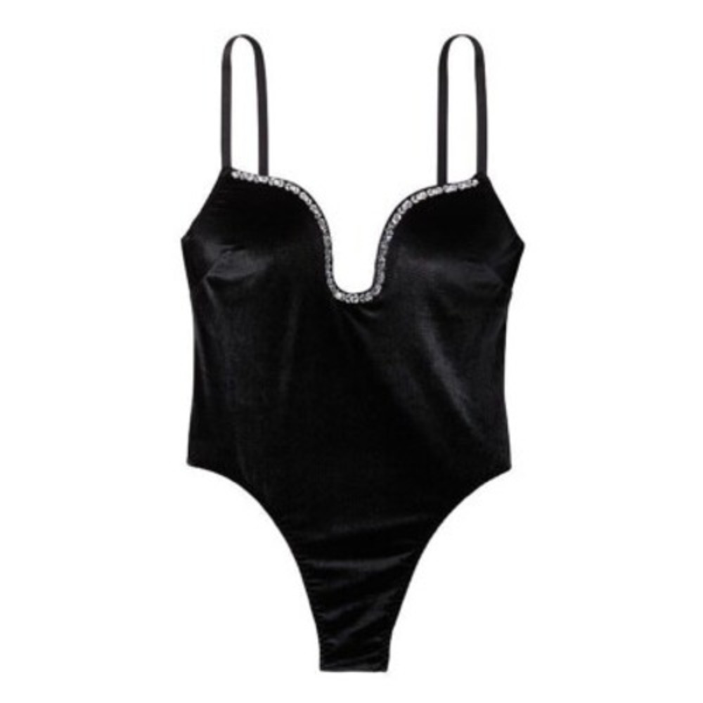 $120 VICTORIAS SECRET VERY SEXY VELVET U-WIRE TEDDY EMBELLISHED LINGERIE‎ XS